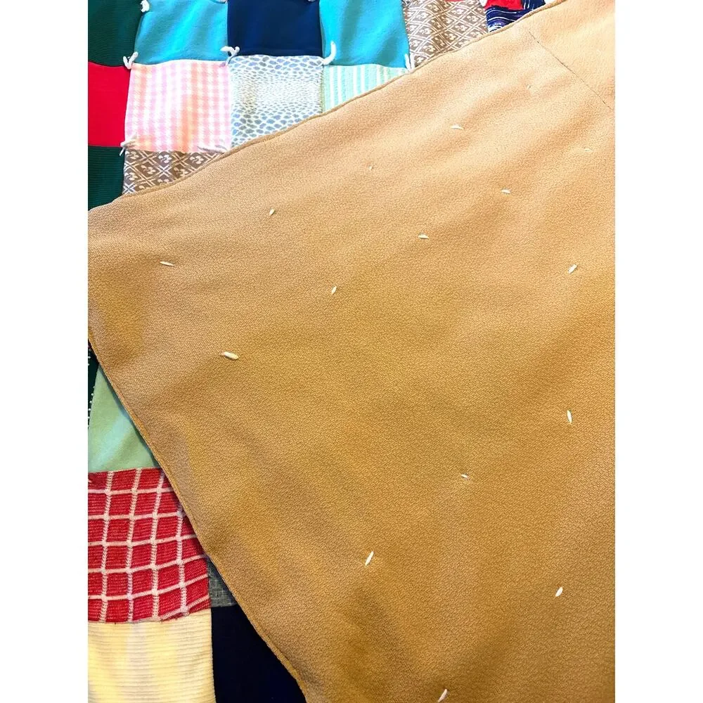 Vintage 1970s Handmade Patchwork Quilt reversible Polyester Boho Decor 80 x 70
